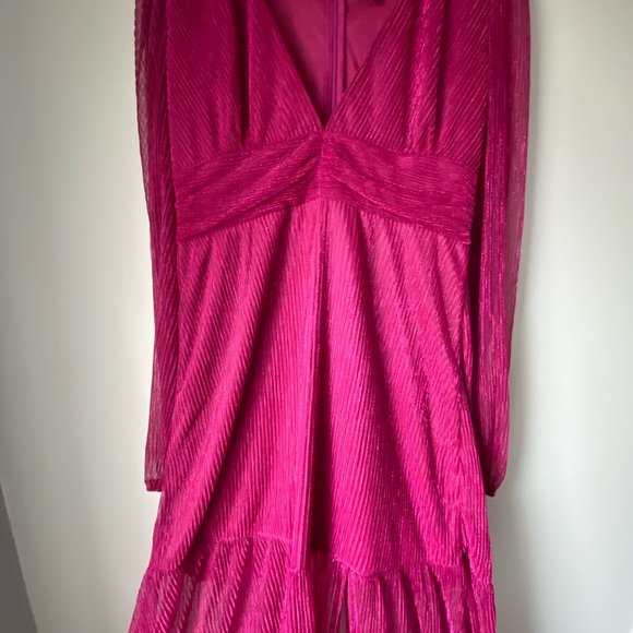 Loretta Plisse Metallic Balloon Sleeve Maxi Dress - Berry / XL - Picture 2 of 11